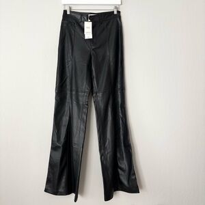 NEW Mango MNG Faux Leather Black Wide Leg Pants